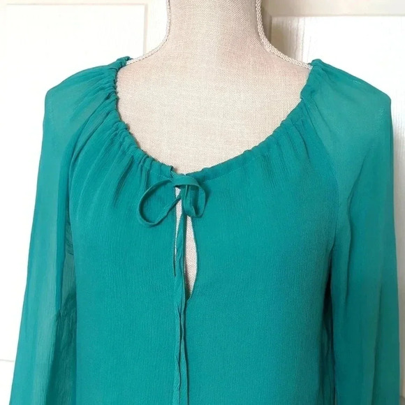 Tory Burch Silk Tie Neck Blouse in Teal - Picture 2 of 7
